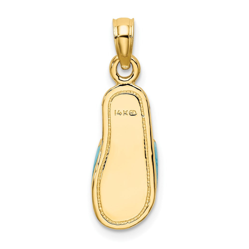 Million Charms 14K Yellow Gold Themed With Aqua Enamel Summer Slipper Charm
