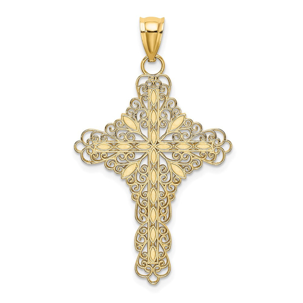 Million Charms 14K Yellow Gold Themed Blue Enamel Filigree Relgious Cross Charm