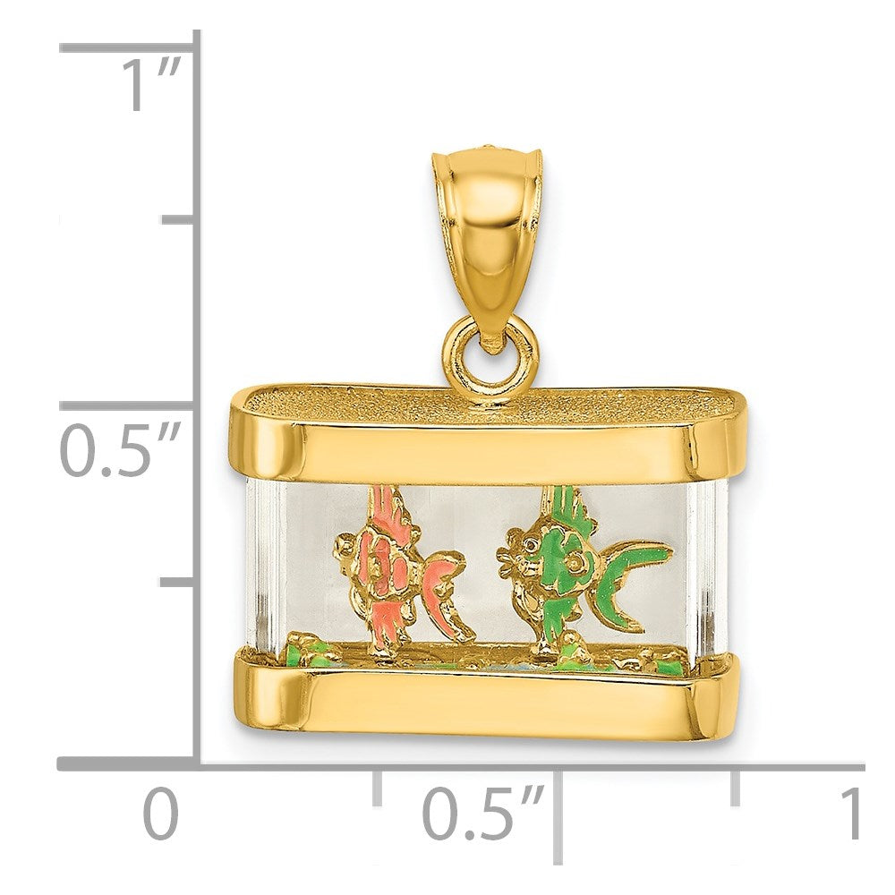 Million Charms 14K Yellow Gold Themed 3-D Moveable Enamel Fish Aquarium Charm