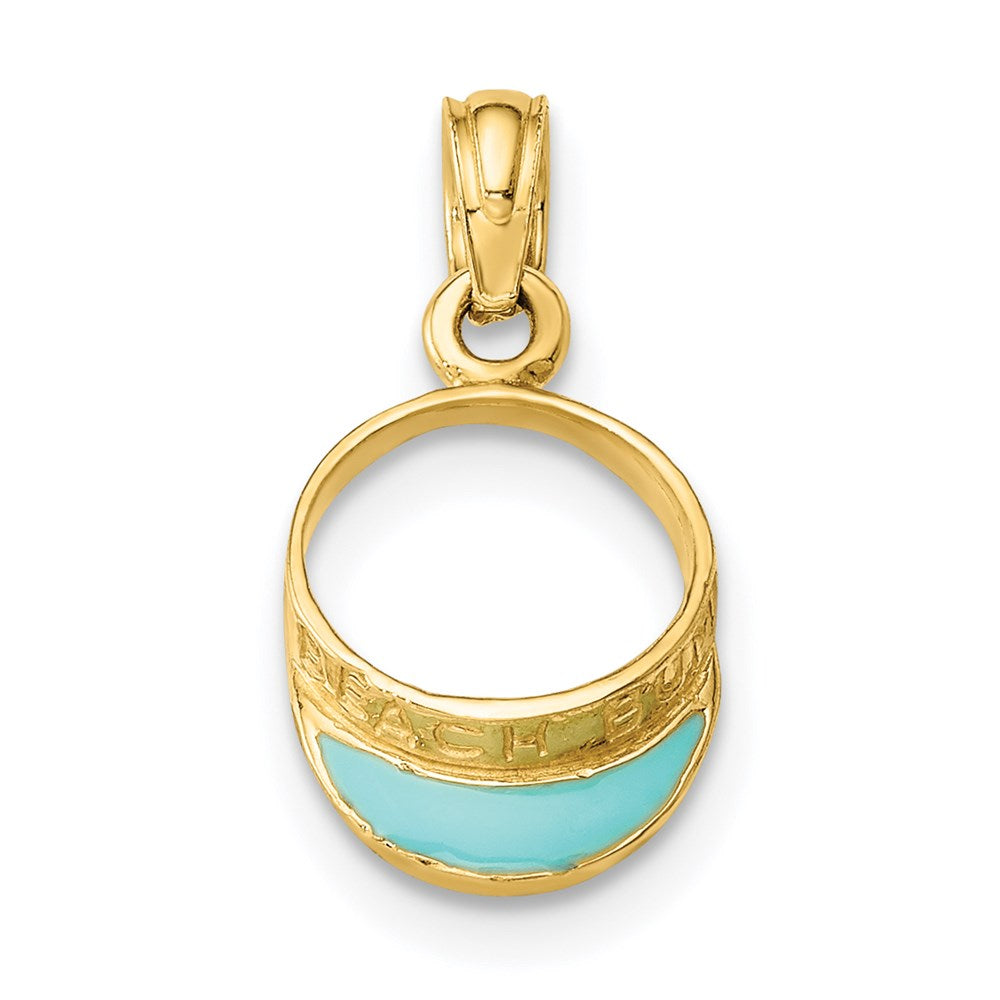 Million Charms 14K Yellow Gold Themed Aqua Enameled Beach Sun Visor Charm