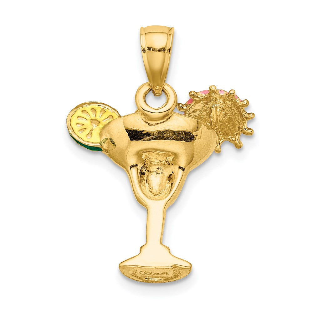 Million Charms 14K Yellow Gold Themed 2-D Enameled Margarita Drink With Umbrella & Lime Charm