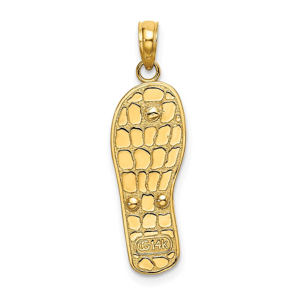 Million Charms 14K Yellow Gold Themed Enamel Fuschia & White Flowers On Aqua Flip-Flop Charm