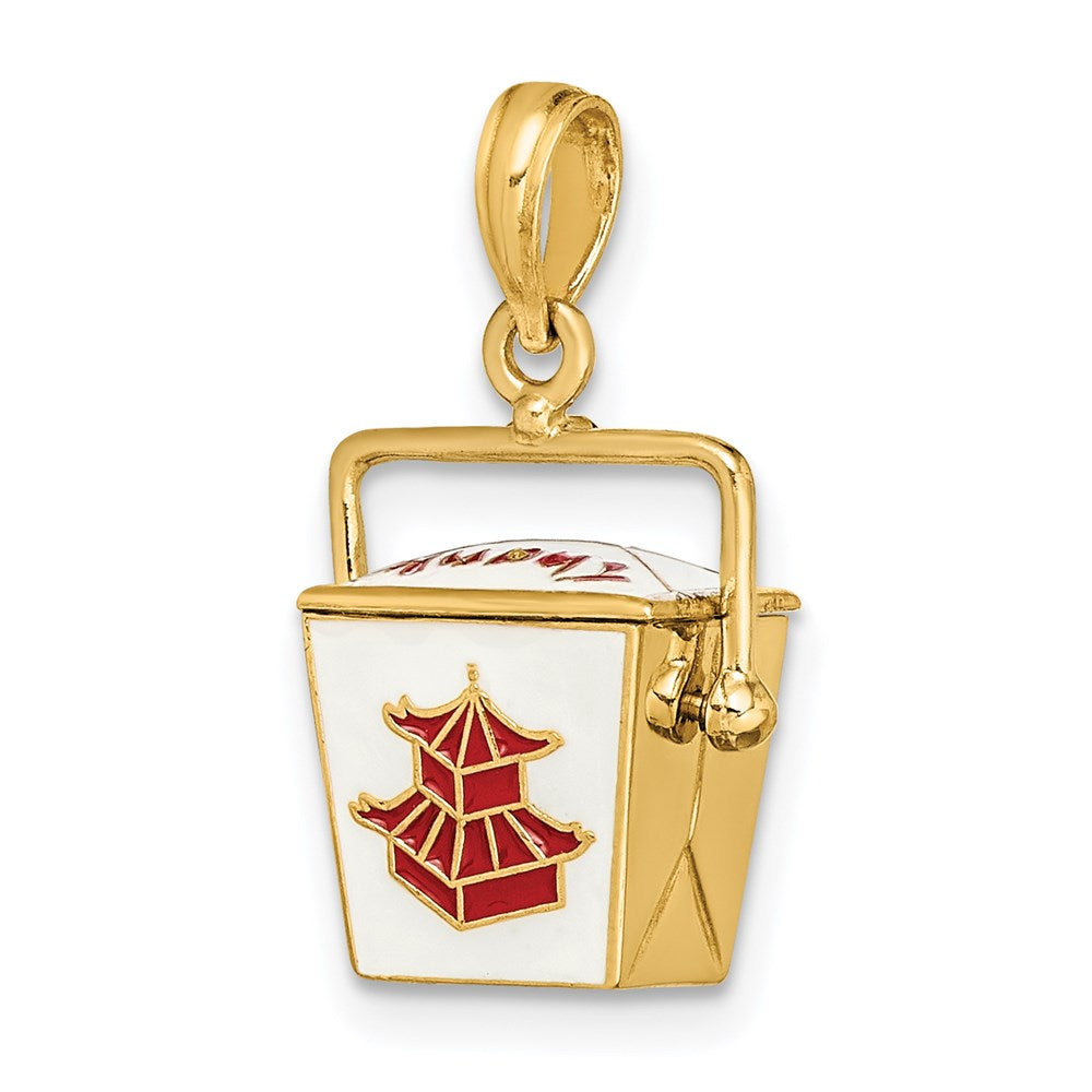 Million Charms 14K Yellow Gold Themed 3-D Enameled Chinese Take-Out Box Charm