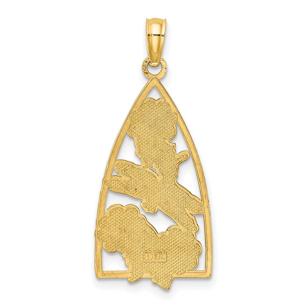 Million Charms 14K Yellow Gold Themed Enamel Dragonfly & Flowers In Triangle Charm