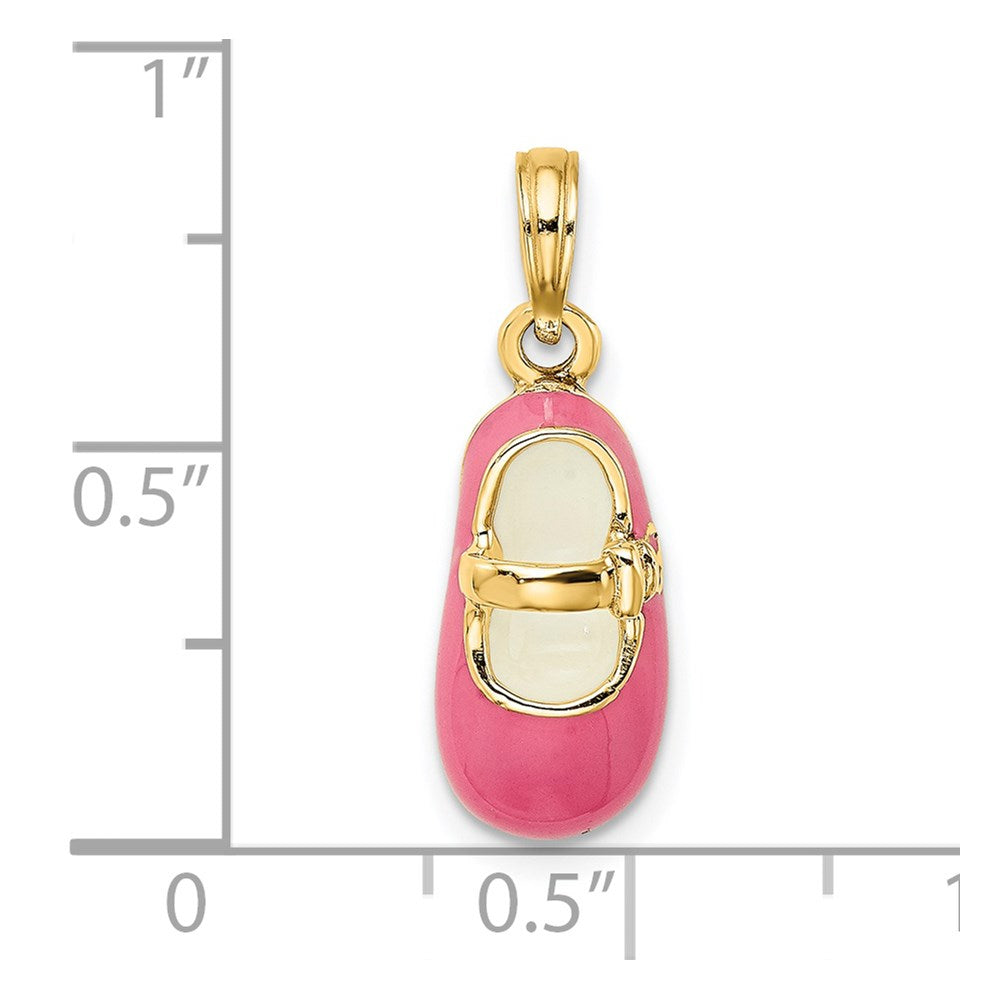 Million Charms 14K Yellow Gold Themed 3-D With Pink Enamel Baby Shoe Charm