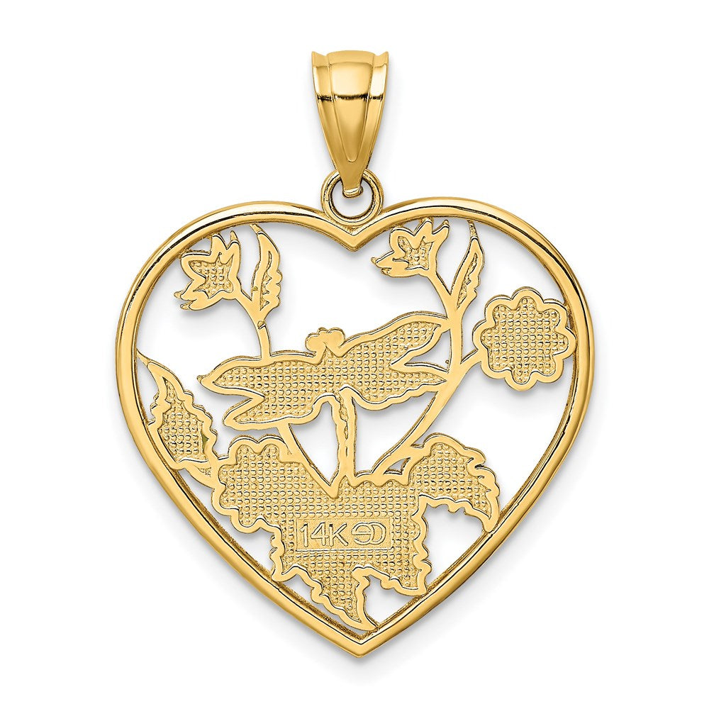 Million Charms 14K Yellow Gold Themed Enamel Dragonfly & Flower In Heart Charm