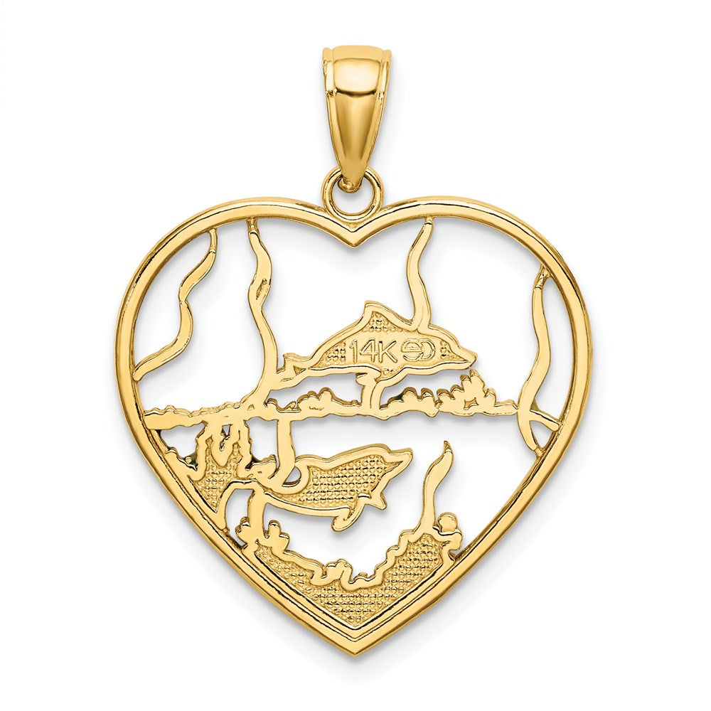 Million Charms 14K Yellow Gold Themed Enamel Dolphins In Heart Charm
