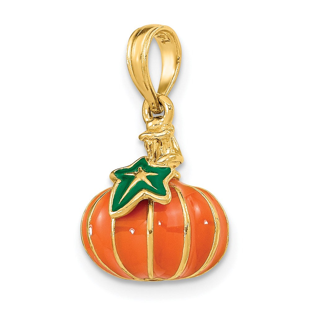 Million Charms 14K Yellow Gold Themed 3-D Enameled Pumpkin Charm