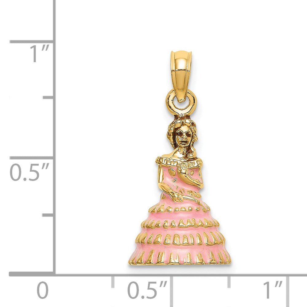 Million Charms 14K Yellow Gold Themed 3-D Enamel Pink Dress Charleston Southern Belle Charm