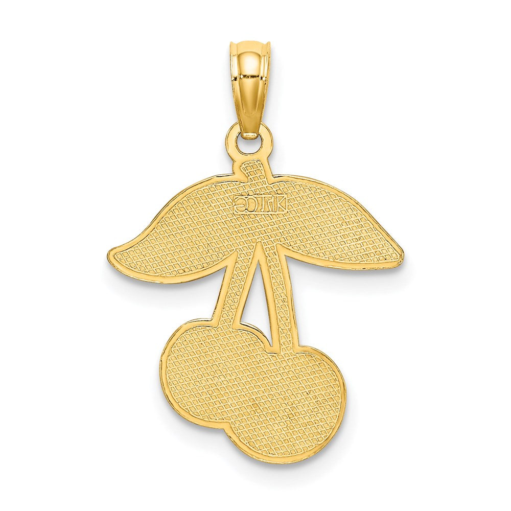 Million Charms 14K Yellow Gold Themed Cherries With Enamel Stem & Leaf / Flat