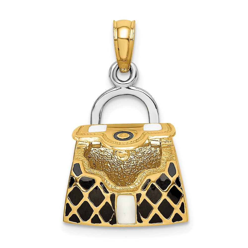 Million Charms 14K Yellow Gold Themed 3-D With Black & White Enamel Moveable Handbag Charm