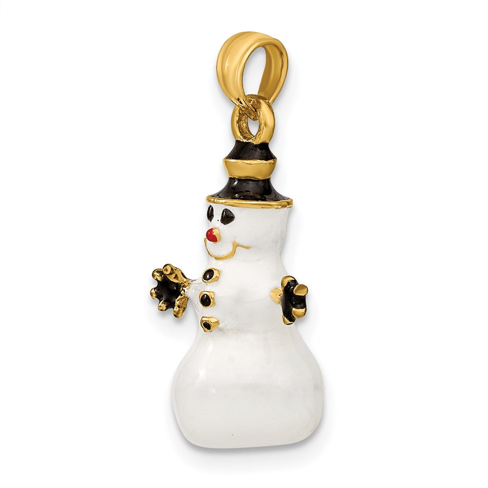 Million Charms 14K Yellow Gold Themed 3-D Enamel Snowman Charm