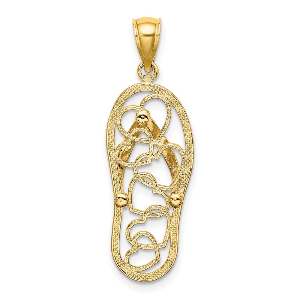 Million Charms 14K Yellow Gold Themed Multi Heart Flip-Flop With Pink Enamel Charm