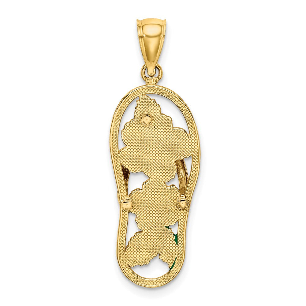 Million Charms 14K Yellow Gold Themed Enamel Red Hibiscus Flower Flip-Flop Charm