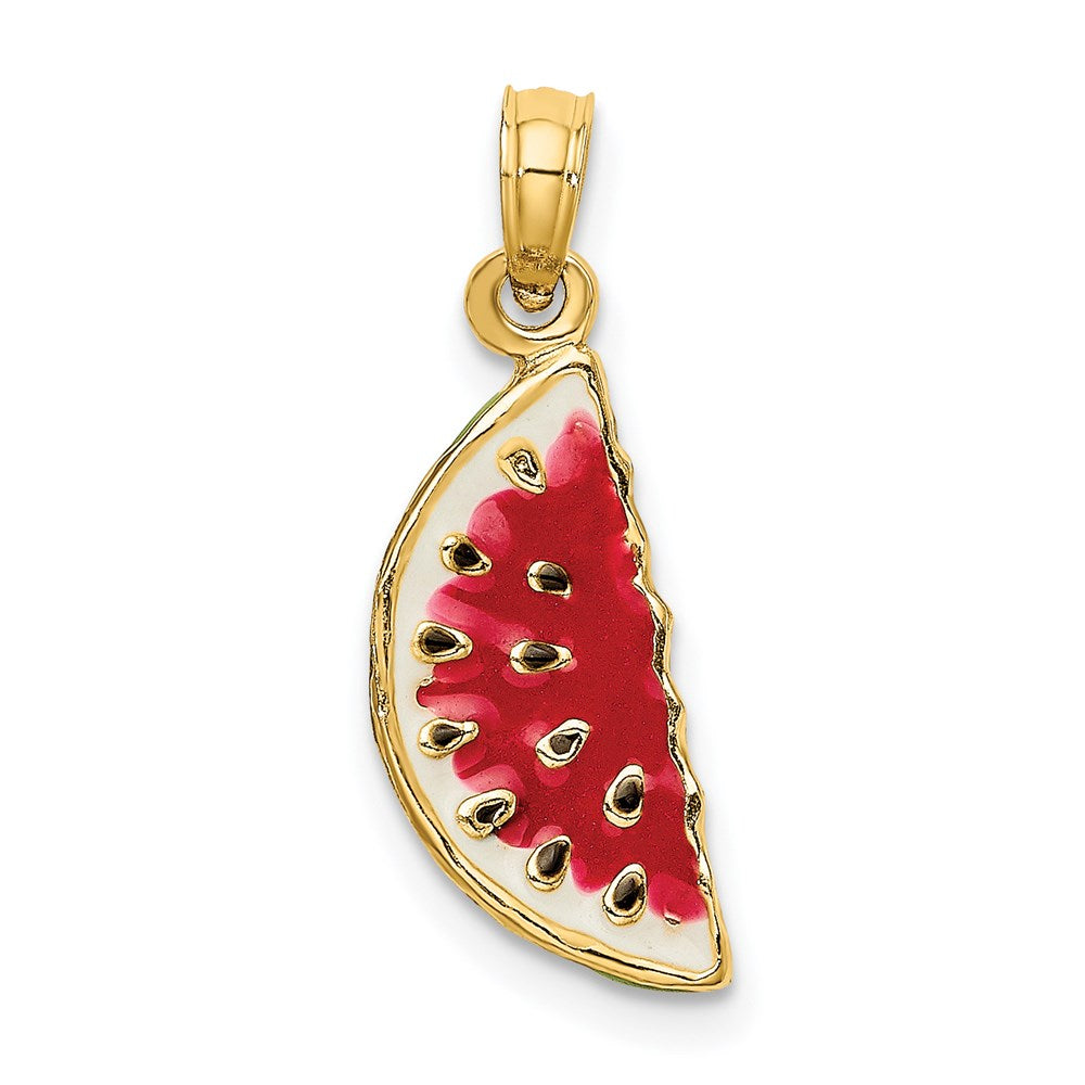 Million Charms 14K Yellow Gold Themed With Enamel 3-D Watermellon Charm
