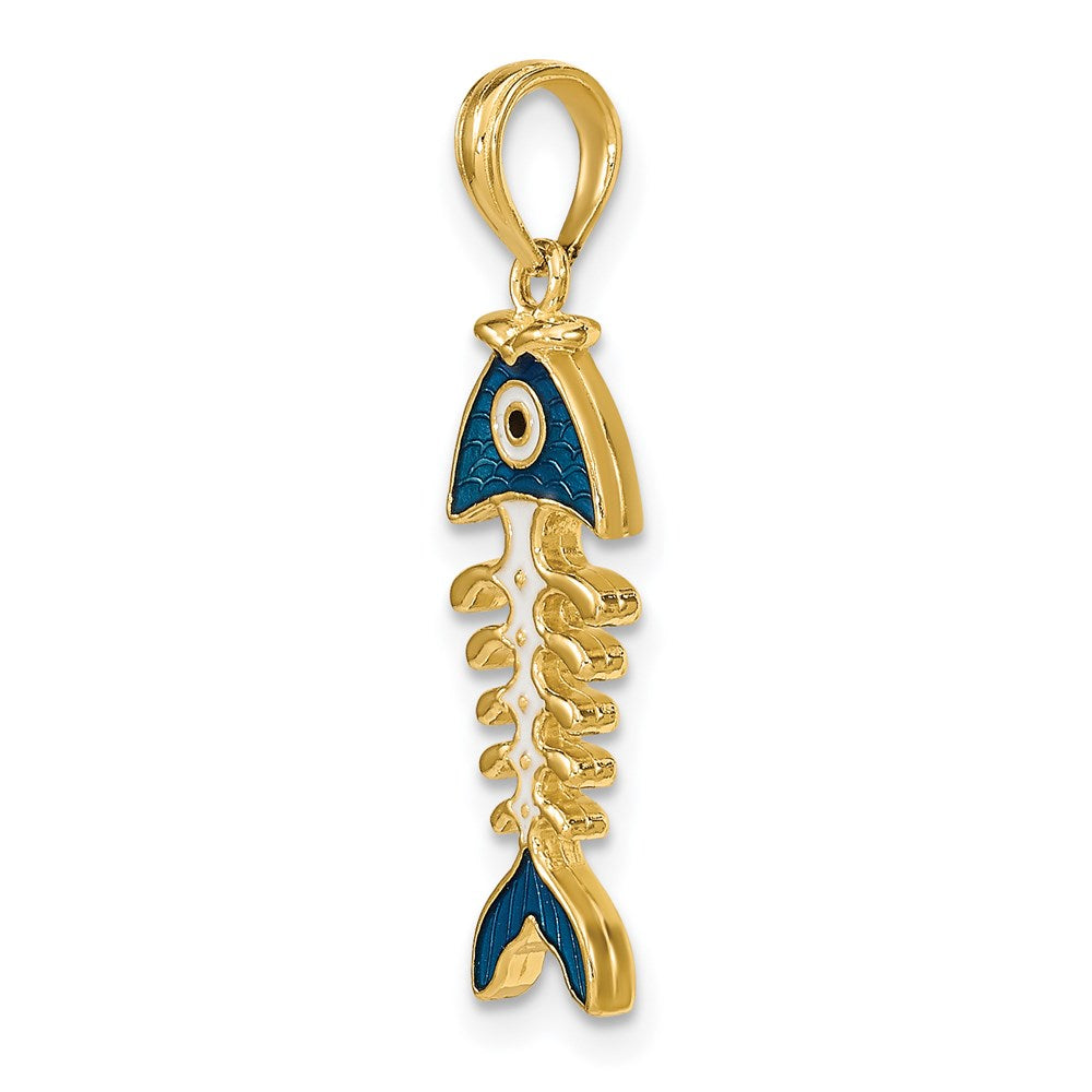 Million Charms 14K Yellow Gold Themed Blue Enamel Fish Bone Charm