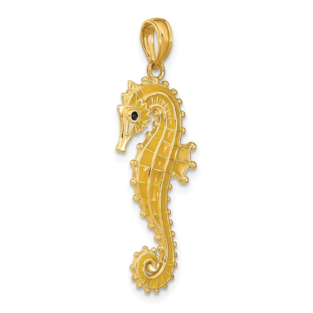 Million Charms 14K Yellow Gold Themed 3-D With Yellow Enamel Nautical Seahorse Charm