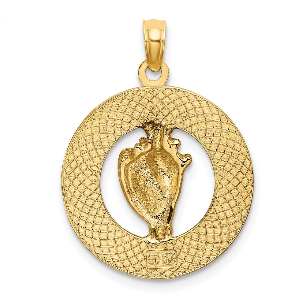 Million Charms 14K Yellow Gold Themed Turks & Caicos Round Frame With Enamel Conch Shell Charm