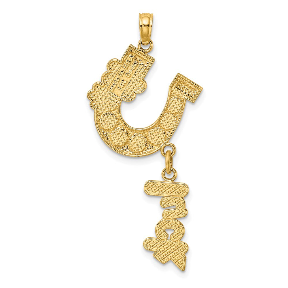 Million Charms 14K Yellow Gold Themed Enameled Horseshoe With Luck & Flowers Charm