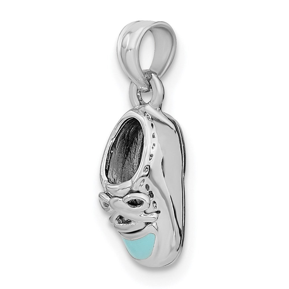 Million Charms 14K White Gold Themed 3-D Light Blue Enamel Baby Shoe Charm