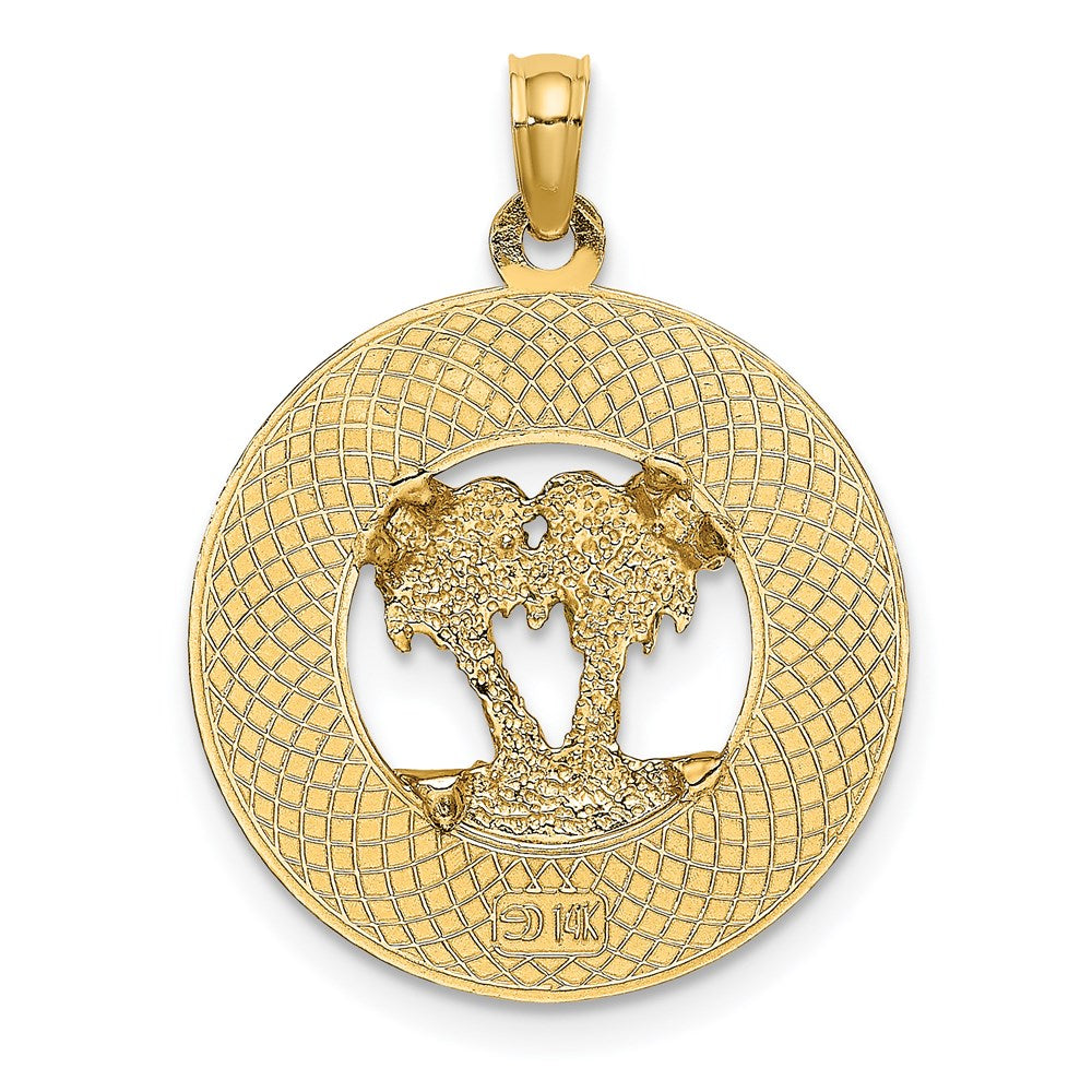 Million Charms 14K Yellow Gold Themed Sanibel Round Frame With Enameled Palm Tree Charm