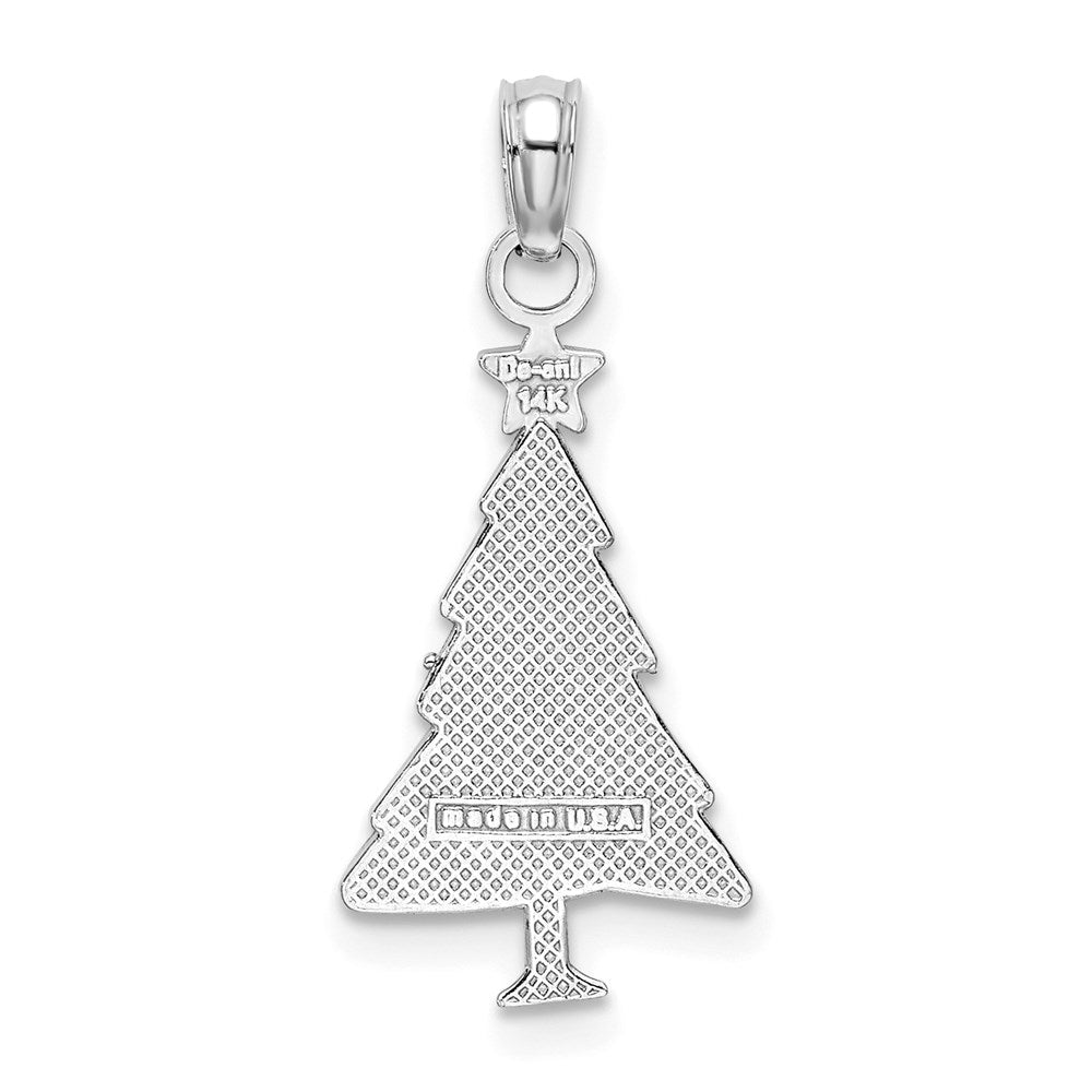 Million Charms 14K White Gold Themed Enamel Green Christmas Tree With Red Star Charm