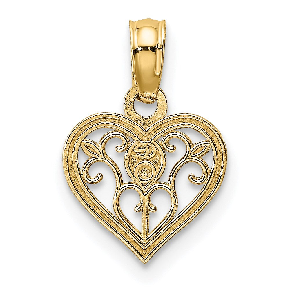 Million Charms 14K Yellow Gold Themed Polished Filigree Heart Pendant