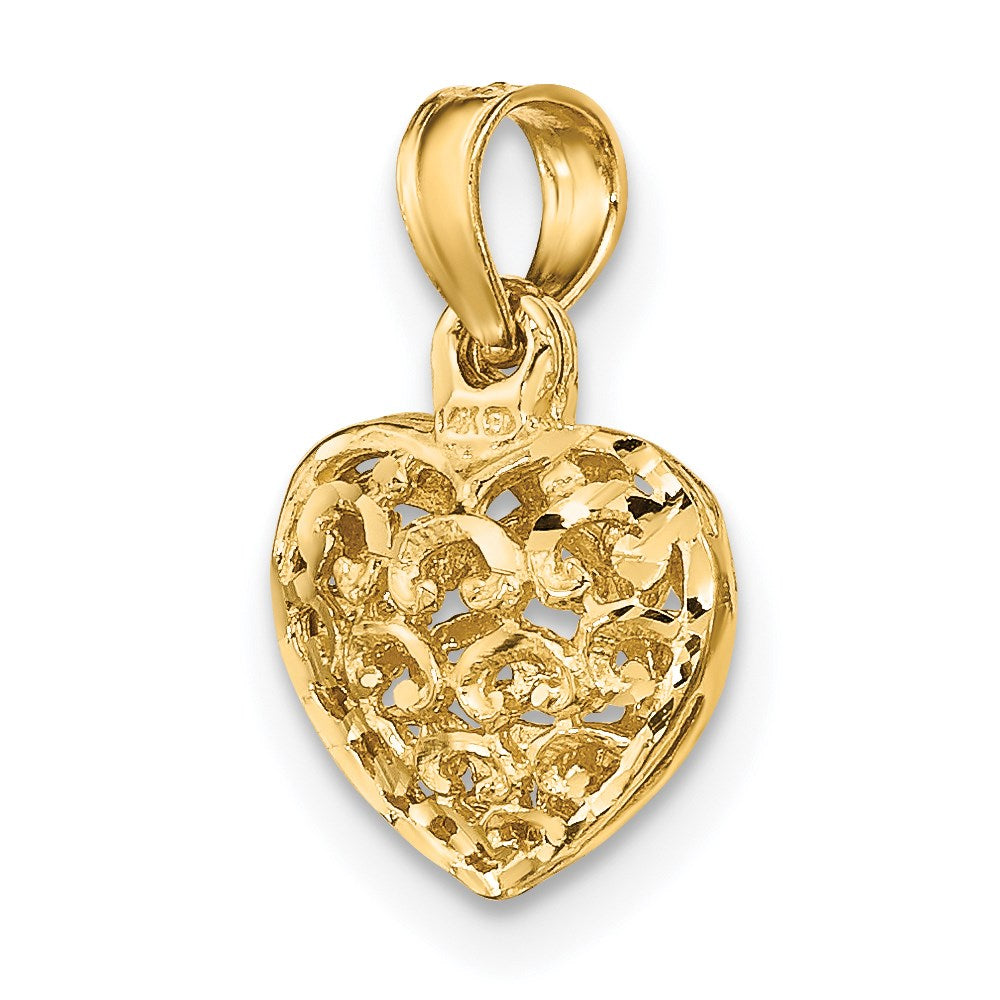 Million Charms 14K Yellow Gold Themed 3-D & Diamond-Cut Mini Puffed Heart Charm