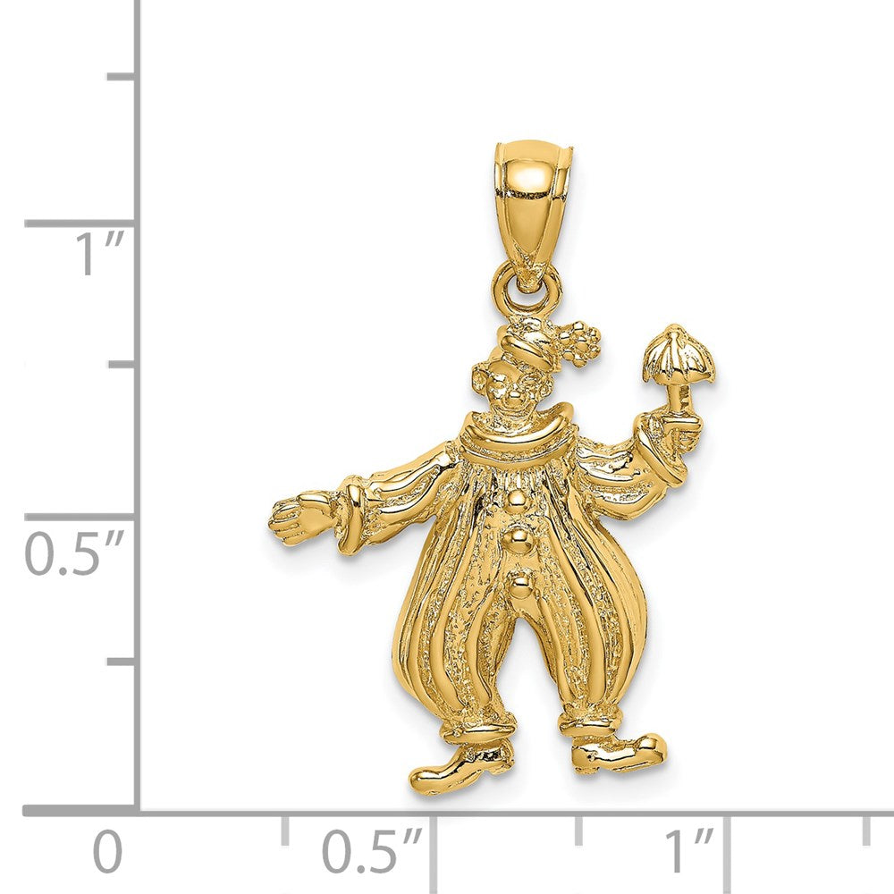 Million Charms 14K Yellow Gold Themed 2-D & Textured Clown Holding Umbrella Charm