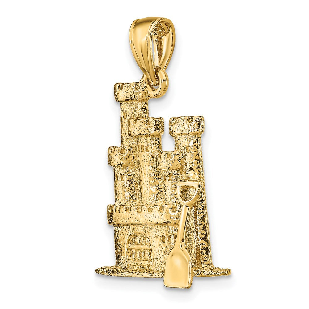 Million Charms 14K Yellow Gold Themed 3-D Textured Sand Castle With Shovel Charm