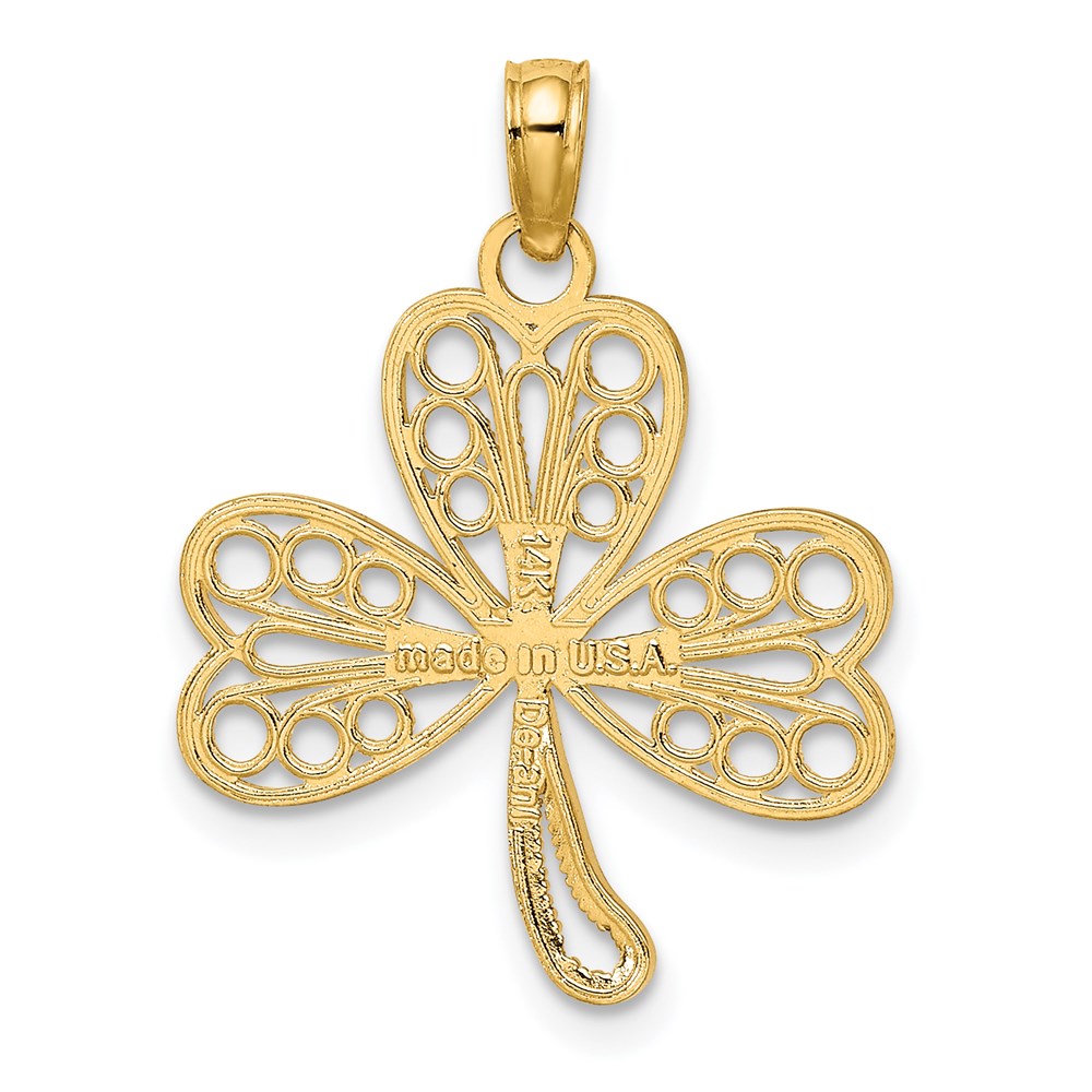 Million Charms 14K Yellow Gold Themed Filigree 3-Leaf Lucky Clover Charm