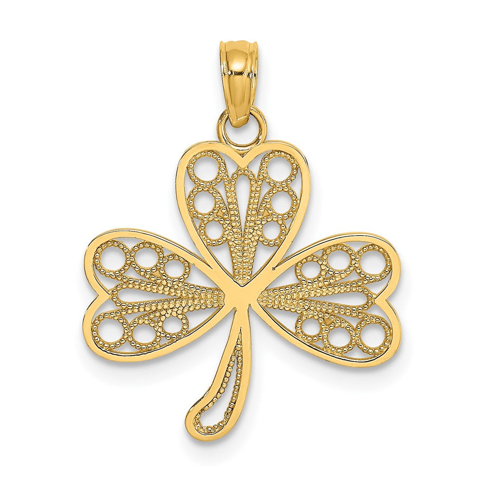Million Charms 14K Yellow Gold Themed Filigree 3-Leaf Lucky Clover Charm