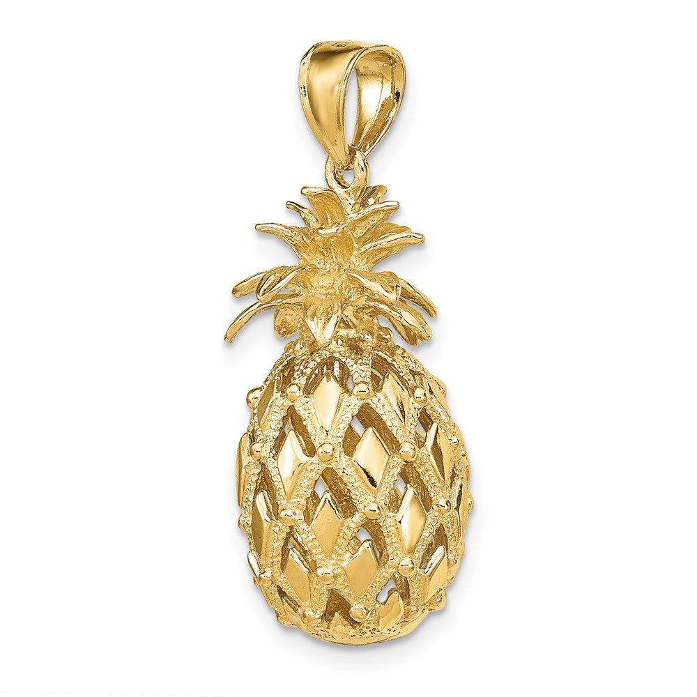 Million Charms 14K Yellow Gold Themed 3-D Textured & Polished Pineapple Charm