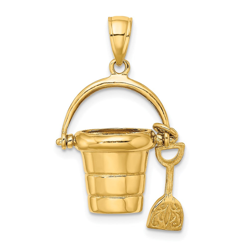 Million Charms 14K Yellow Gold Themed 3-D & Moveable Beach Bucket With Shovel Charm