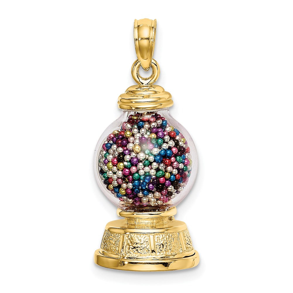 Million Charms 14K Yellow Gold Themed 3-D Moveable Gumball Machine Glass Pendant