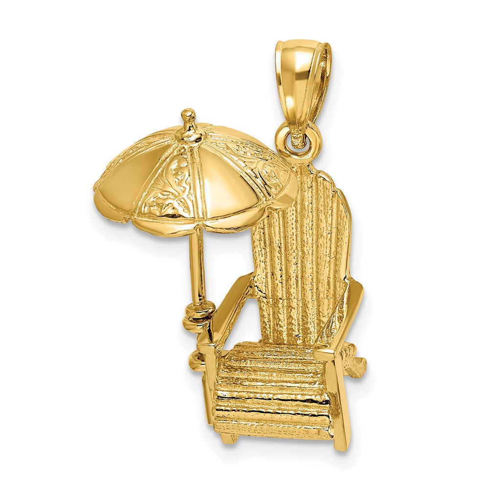 Million Charms 14K Yellow Gold Themed 3-D Beach Chair With Umbrella Charm