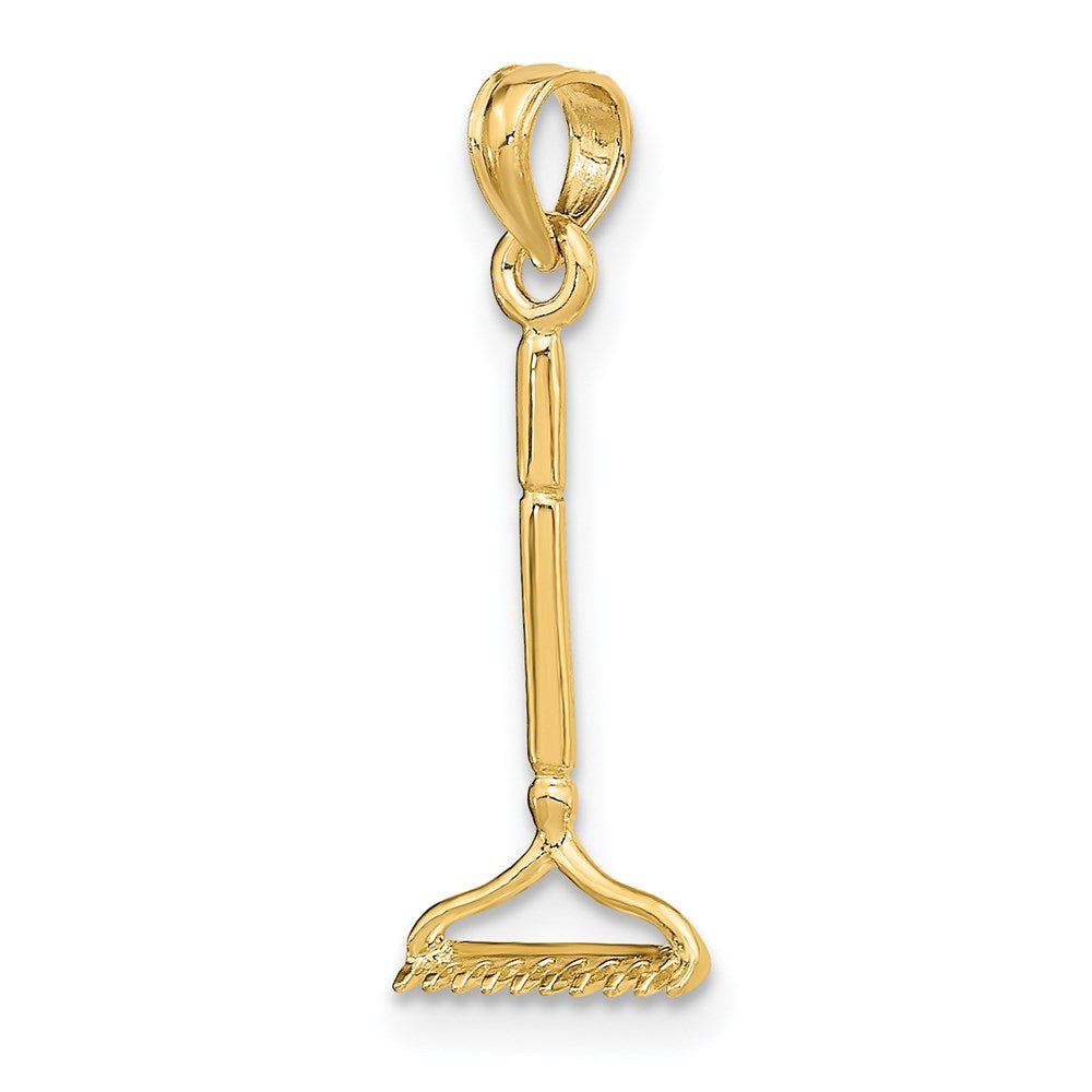 Million Charms 14K Yellow Gold Themed 3-D Landscape Rake Garden Tool Charm