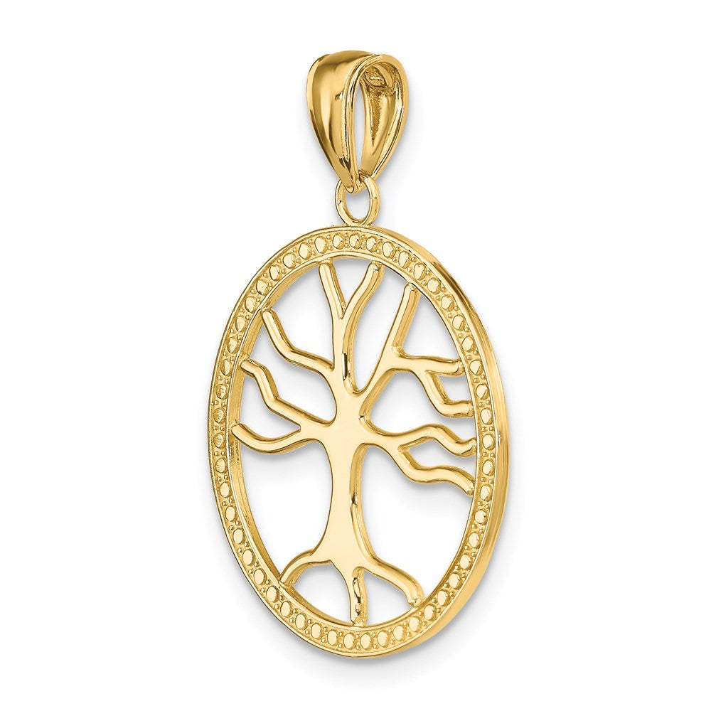 Million Charms 14K Yellow Gold Themed 3-D Large Tree Of Life In Round Frame Charm