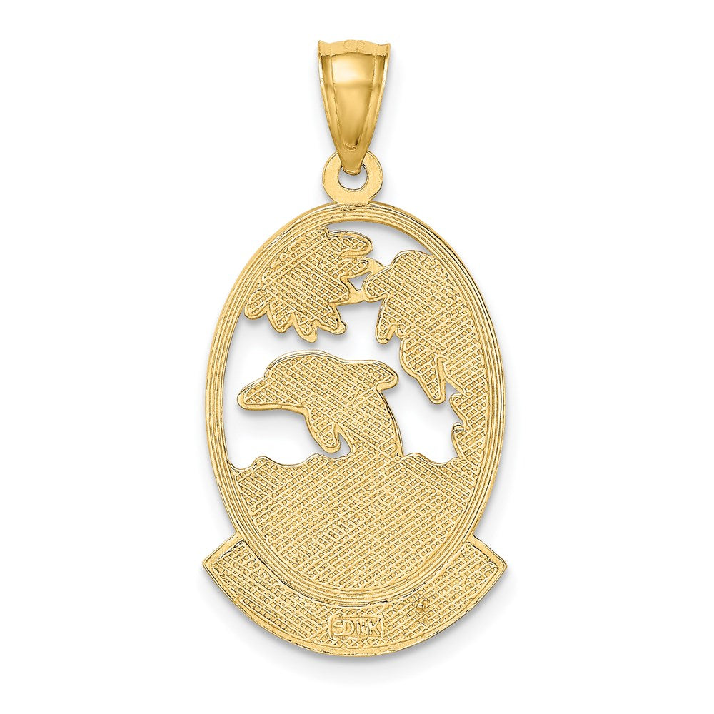 Million Charms 14K Yellow Gold Themed Puerto Rico With Dolphin & Sunset In Frame Charm