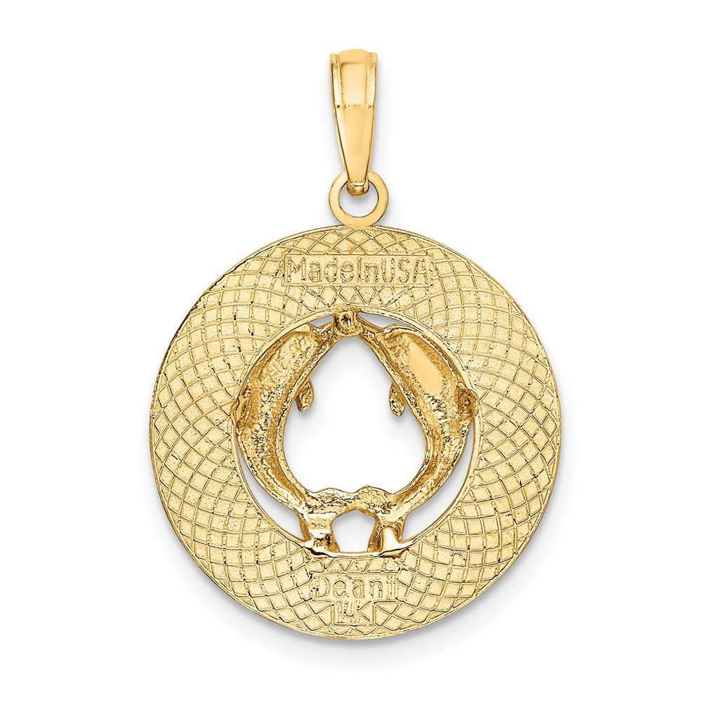 Million Charms 14K Yellow Gold Themed Nassau Round Frame With Dolphin Charm