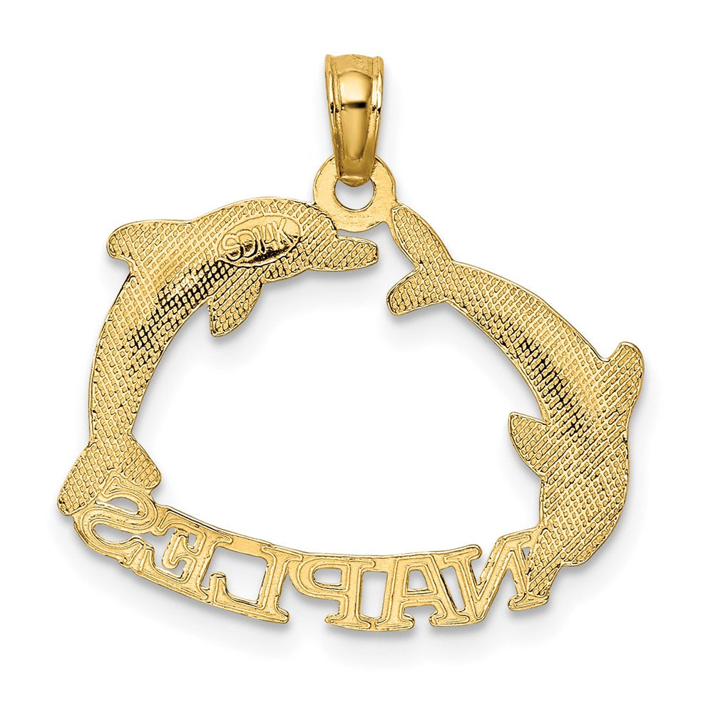 Million Charms 14K Yellow Gold Themed 2-D Naples With Dolphins Charm