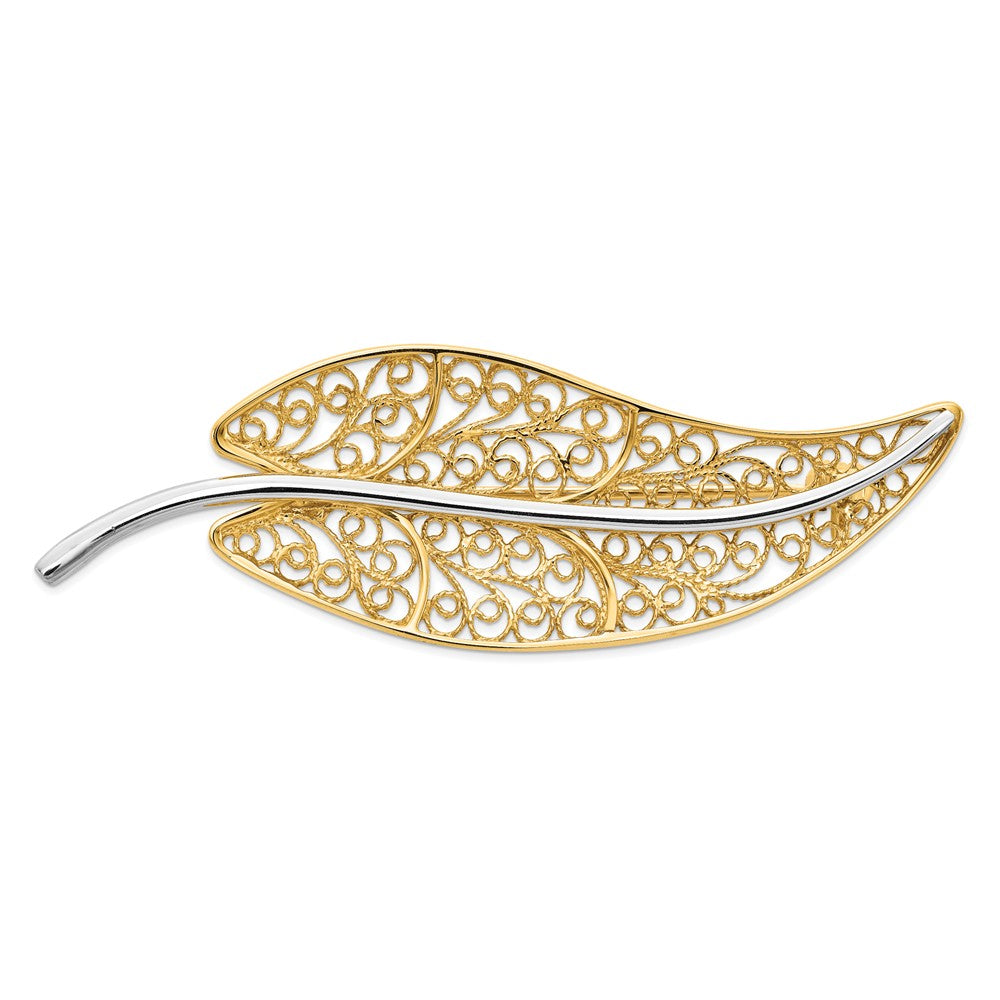 14k & Rhodium Filigree Leaf Pin