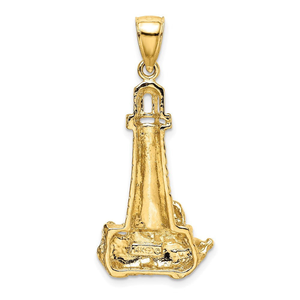Million Charms 14K Yellow Gold Themed Lighthouse With Wave Charm