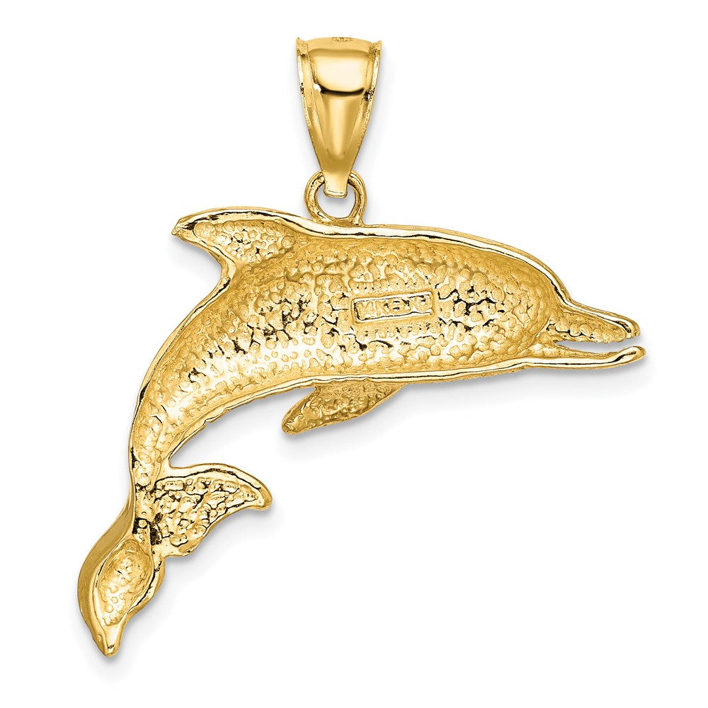 Million Charms 14K Yellow Gold Themed 2-D Polished & Engraved Open Mouth Dolphin Charm