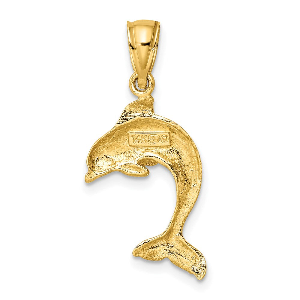 Million Charms 14K Yellow Gold Themed 2-D & Polished Dolphin Jumping Charm