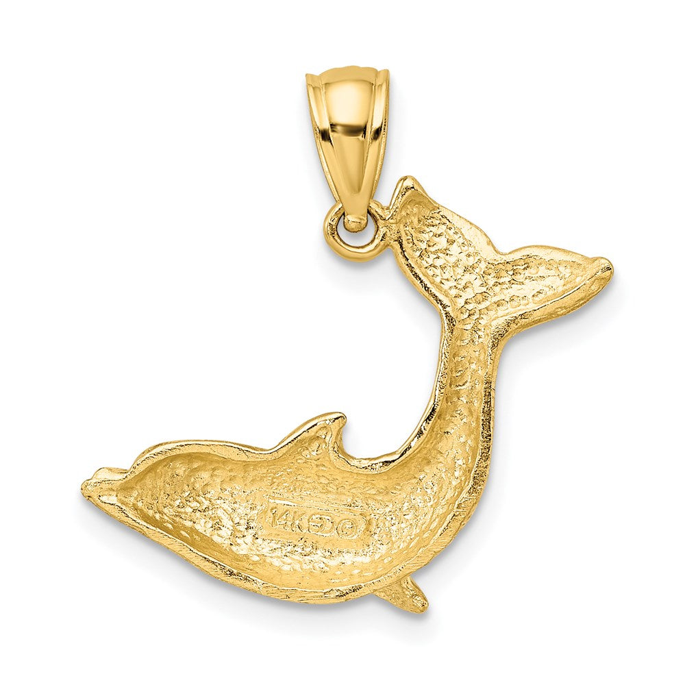 Million Charms 14K Yellow Gold Themed 2-D Textured Dolphin Jumping Charm