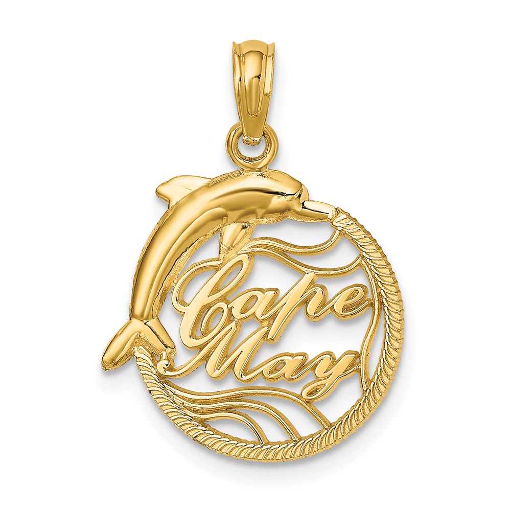 Million Charms 14K Yellow Gold Themed Cape May Disc With Dolphin Charm