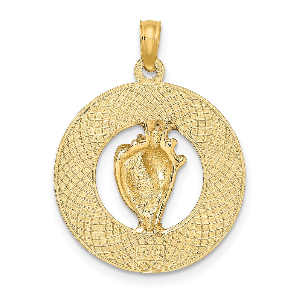 Million Charms 14K Yellow Gold Themed Key West On Round Frame With Conch Shell Charm