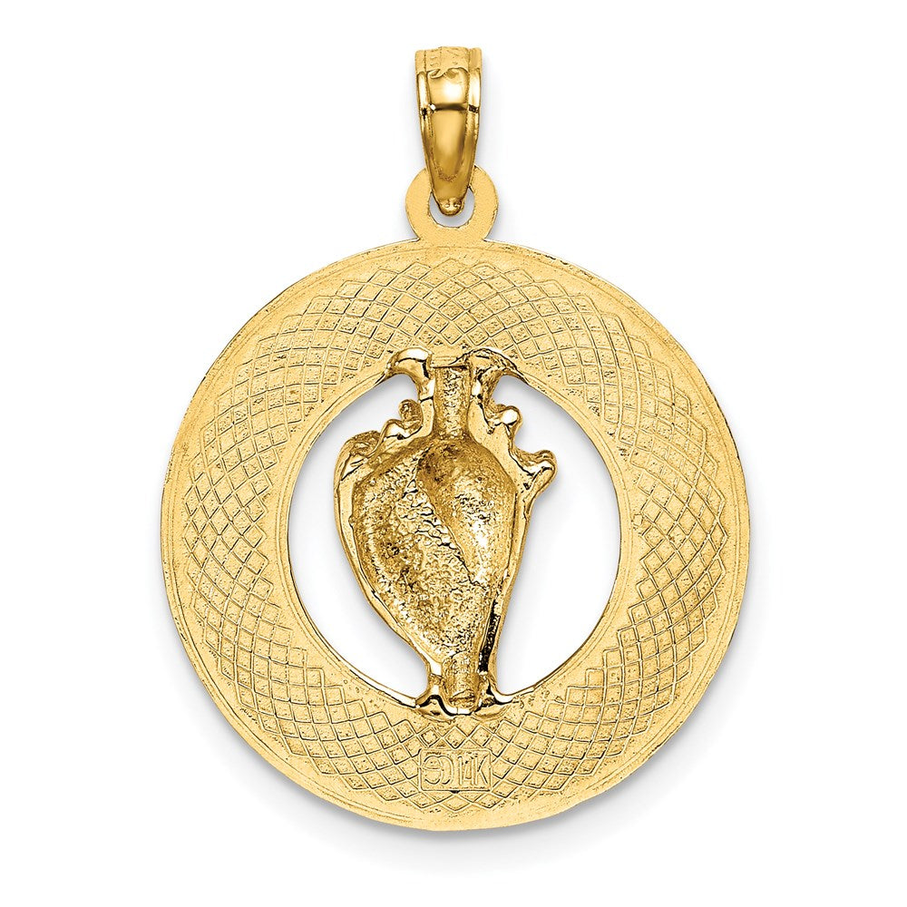 Million Charms 14K Yellow Gold Themed San Diego On Round Frame With Conch Shell Charm