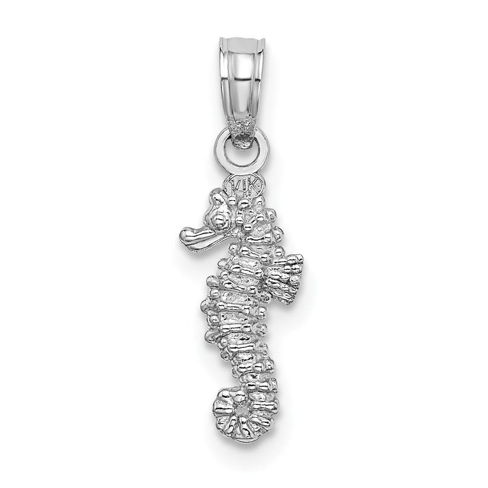 Million Charms 14K White Gold Themed 3-D Mini Nautical Seahorse Charm